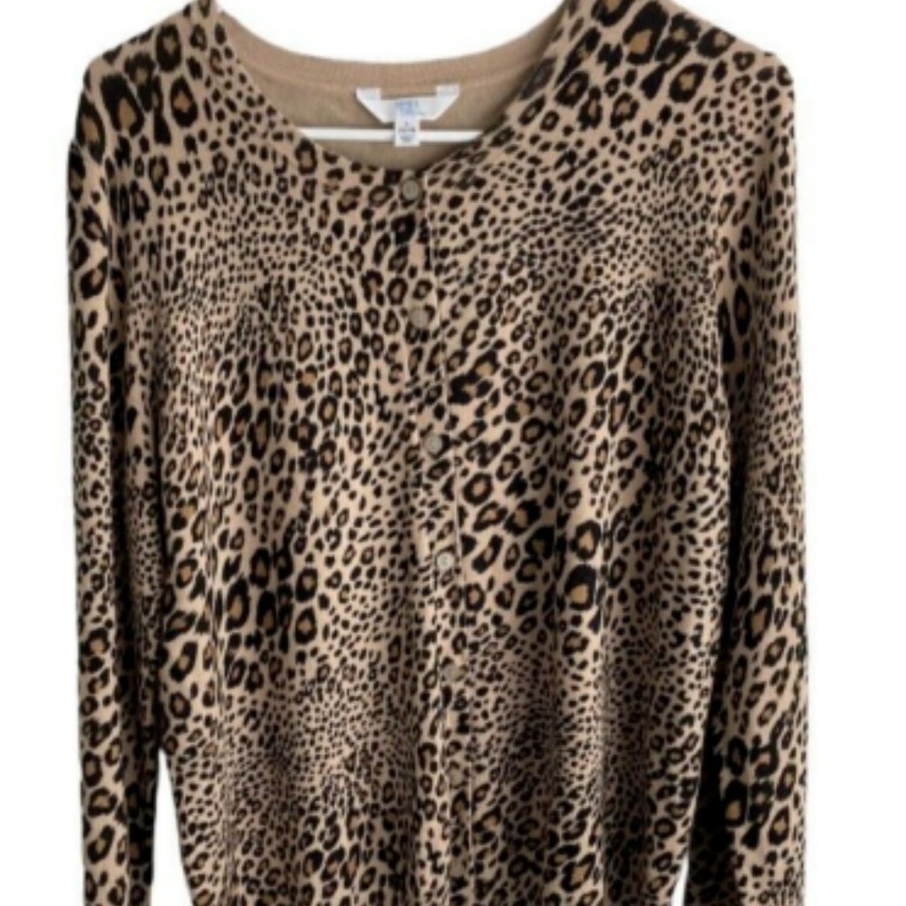 Time & Tru Womens Sweater XL Animal Print Button Down Lg Sleeves